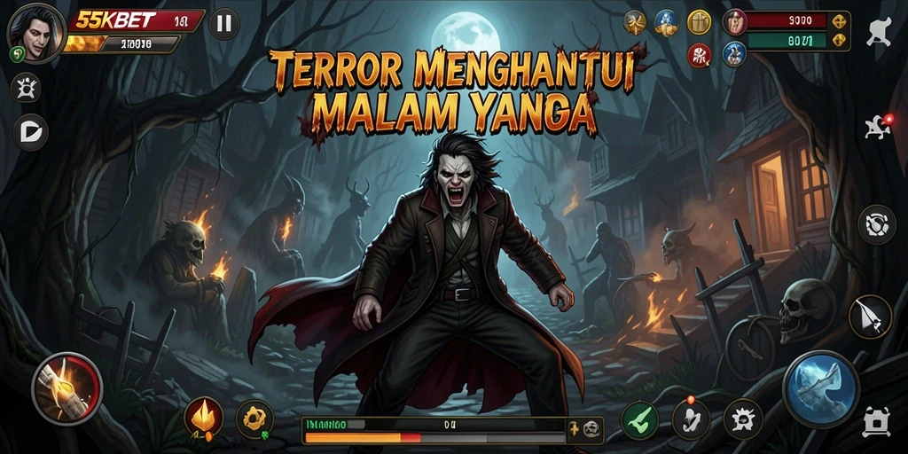 Screenshot utama gameplay 55KBET menampilkan momen mendebarkan dalam suasana Horror.