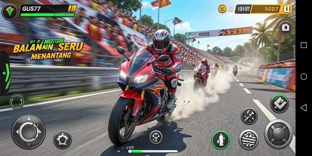 Screenshot GUS77 menampilkan balapan motor yang seru dan grafis yang menakjubkan.