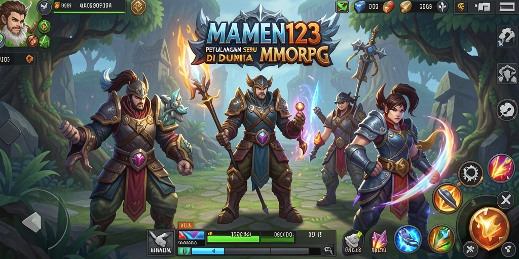 Screenshot gameplay MMORPG MAMEN123 dengan karakter yang beraksi di dunia fantasi.