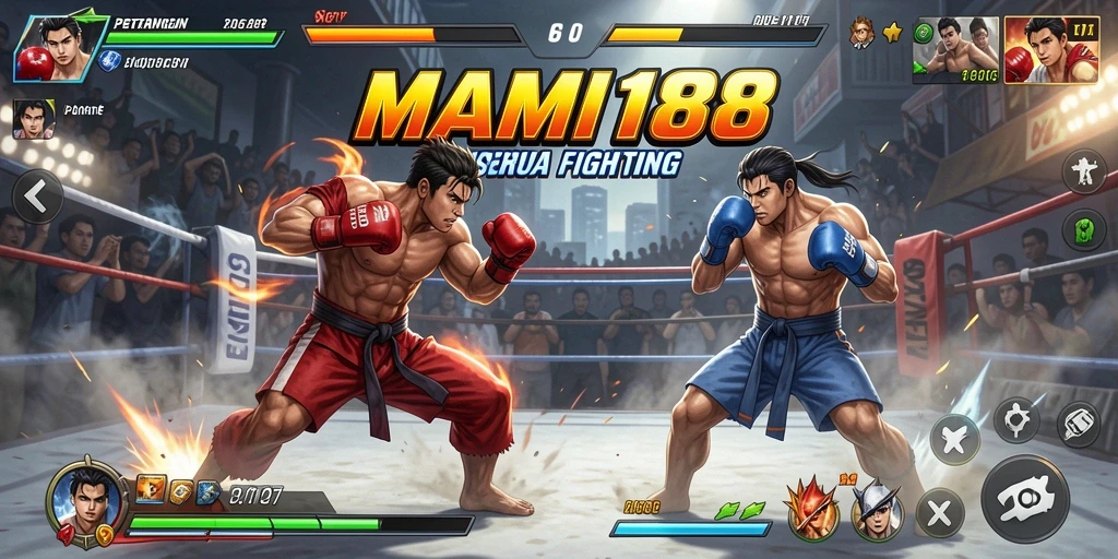 Tampilan utama gameplay MAMI188 dengan karakter bertarung.